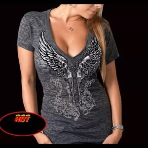 V-neck Guns Burnout Tee Large